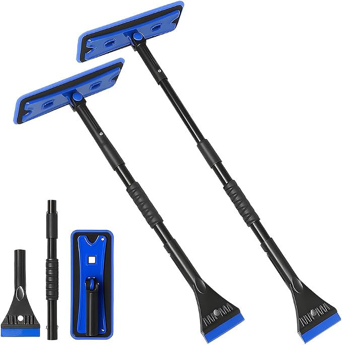36" Car 3-in-1 Snow Brush, Detachable Extendable Vehicle Windshield Ice Frost Scraper with Ergonomic Foam Grip Handle, Automotive Snow Removal Tools, Universal for SUV RV Truck (Blue) | Detachable Extendable Vehicle Windshield Ice Frost Scraper with Er...