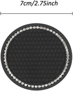 2 Pack Bling Car Cup Holder Insert Coasters, 2.75 Inch Soft Crystal Rhinestone Rubber Pad Set Round Auto Drink Coaster Car Interior Accessories (Black)