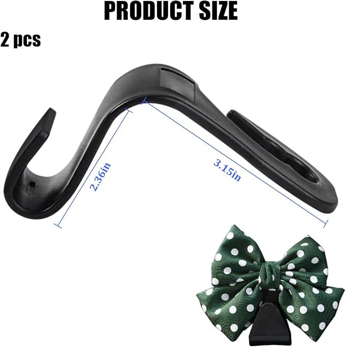 2PCS Car Seat Headrest Hook, Cute Bow Backseat Hanger Holder for Purse Bag Handbag Coat, Auto Interior Seat Back Grocery Storage Organizer Hook, Universal for Vehicles (Green Polka Dots)
