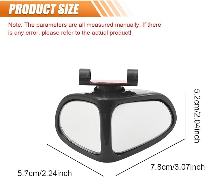 YoRise 2PCS Car Blind Spot Mirrors, 360° Adjustable Wide Angle Auxiliary Rear View Mirror, HD Glass Side Mirror Blindspot, Universal Car Convex Mirrors for Most Vehicles (Black)