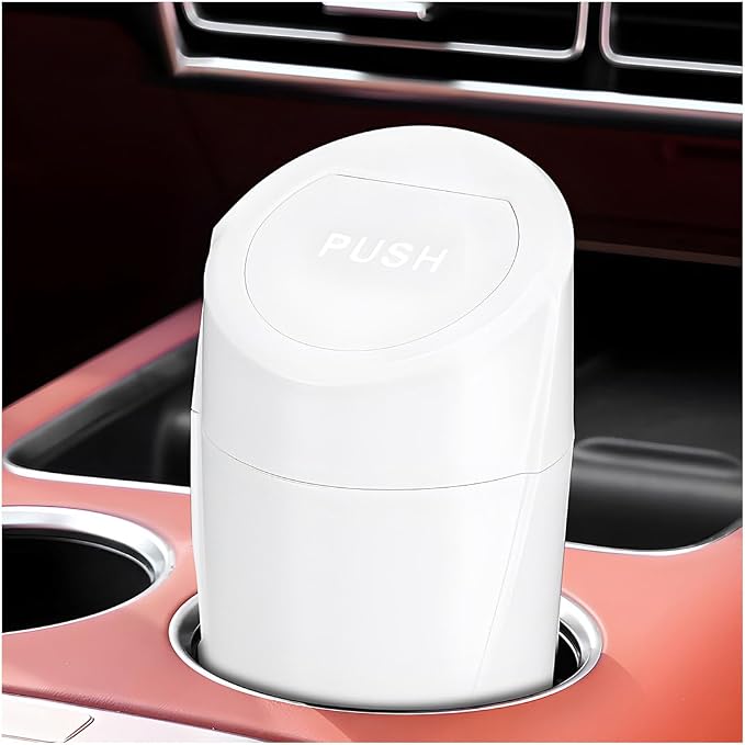 Wevdn Car Trash Can Bin with Lid, Mini Leakproof Vehicle Side Door Cup Holder Trash Can with Lid, Multipurpose Organizer Portable Garbage Bin for Cup Holder Car Home Office (White)