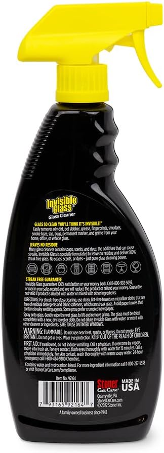 92164-4PK Premium Glass Cleaner Spray for Car Windshields and Windows, Automotive and Home Window Cleaner, Streak-Free, Ammonia-Free, Tint-Safe – 22 fl oz (Pack of 4)