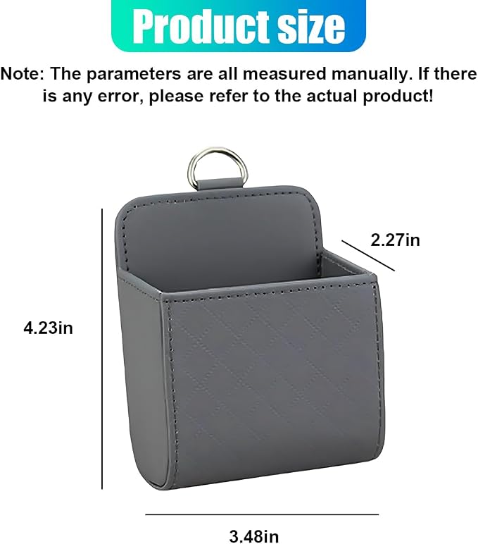 YoRise Car Air Vent Storage Bag, PU Leather Auto Hanging Storage Pouch with Hook, Portable Car Console Organizer, Vehicle Dashboard Organizer Accessories for Key, Cell Phone, Coin, Sunglasses (Gray)