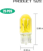 25PCS T10 12V 5W Car Turn Signal Light Bulbs, Clear Flat Foot Vehicle Side Marker Lamp Bulbs, Auto Interior Amber Headlight Bulbs Accessories, Universal for SUV, Sedan, Truck (Yellow)