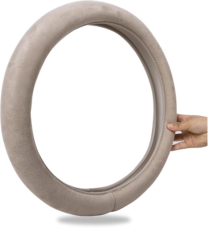Car Steering Wheel Cover,14.5-15 Inch Beige Faux Suede Universal Memory Foam Auto Steering Wheel Covers Breathable Anti-Slip Odorless Steering Wheels Accessories for Men Women