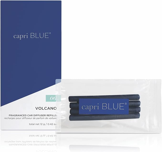 Car Diffuser Refills - Volcano Car Air Freshener Refills With Notes of Sugared Citrus & Tropical Fruits - For Use in Vent Clip - Includes 4 Fragrance Reeds - Travel Essential