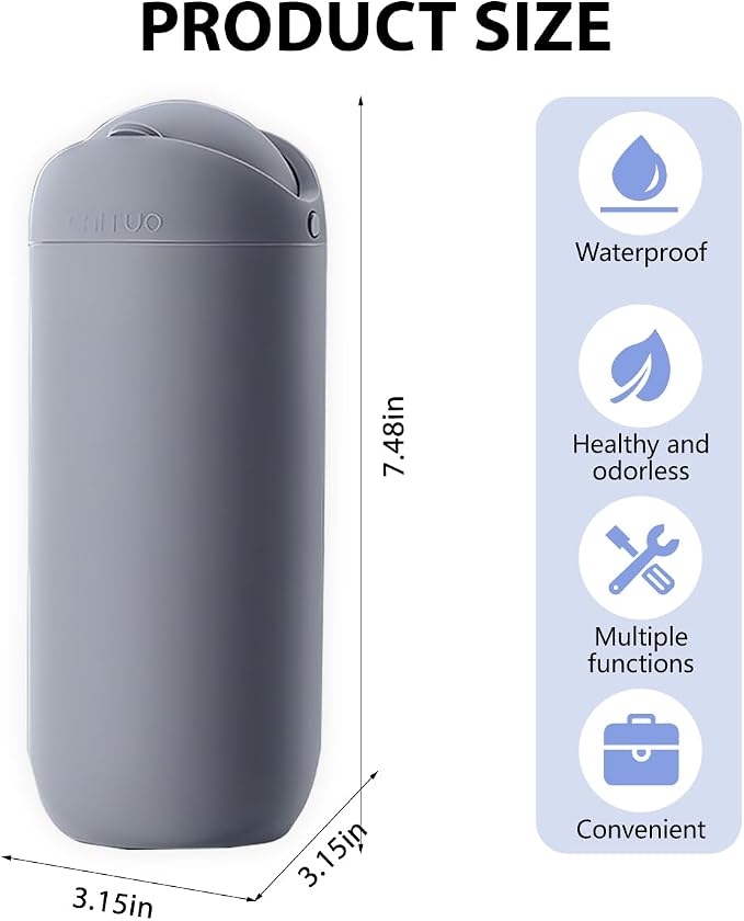 Car Trash Can with Lid, Silicone Leakproof Mini Round Vehicle Garbage Bin for Cup Holder, Portable Automotive Interior Waste Storage & Organizers Accessories, Universal Fit (Gray)