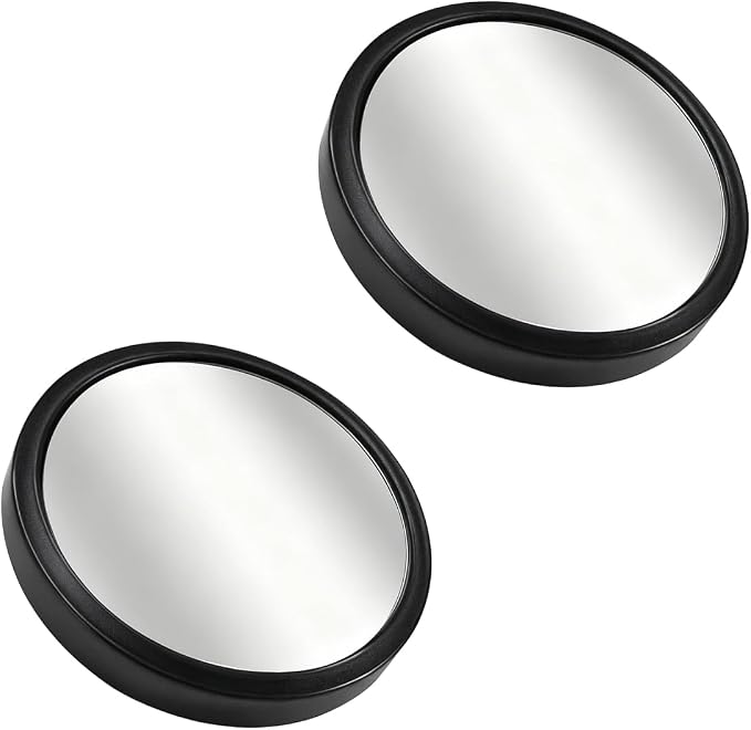 Craedli 2PCS 2" Round Blind Spot Car Mirrors, HD Glass Convex Mirror with Frame, 360° Adjustable Automotive Rearview Mirror, Self-Adhesive Wide Angle Mirrors for Car, SUV, Truck (Black)
