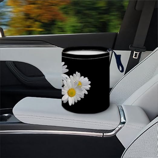 Portable Reusable Waterproof Car Trash Bin, Multipurpose Vehicle Organizer, Road Trip Essentials (Daisy)