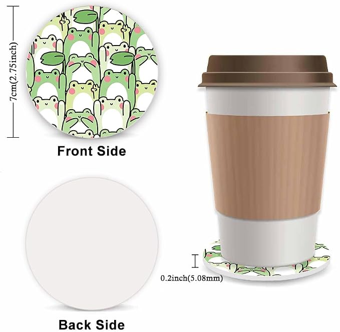 Cute Green Frog Steering Wheel Cover for Women,Universal Auto Steering Wheel 14-15 Inch Car Interior Accessories with 2PCS Car Coasters,Suitable for Men and Women