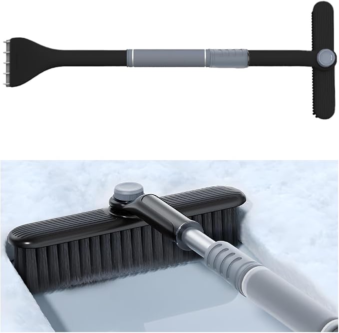Mandark Car Windshield Snow Brush and Ice Scraper, Detachable Extendable Vehicle Snow Removal Tool with Ergonomic Foam Grip, Auto Window Scraper Accessories, Universal for SUV, Truck, RV (Grey)