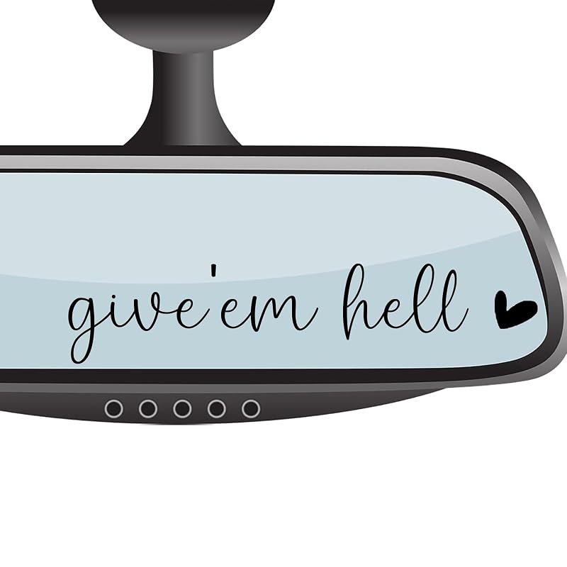 4 x Give Em Hell Rear View Mirror Sticker,Affirmation Mirror Stickers,Car Rear View Mirror Decal Accessories,Car Accessories For Women,Water Bottle Laptop Bumper Tumblers Vanity Window Mirror Decal