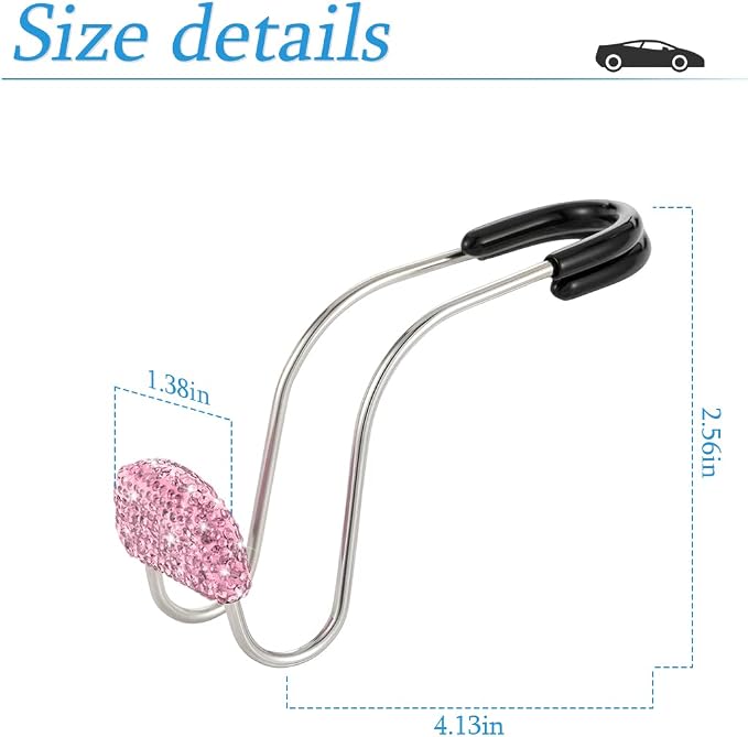 Car Headrest Hook, 2 Pack Bling Backseat Organizer Hanger for Purse Clothes Grocery Bag, Rhinestones Auto Headrest Storage Holder, Universal Car Seat Accessories for Most Vehicle (Pink)