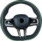 Flat Bottom Steering Wheel Cover Anti-Slip,Safety,Soft,Breathable,Durable,Full Surround,Comfortable Grip Microfiber Leather (D Shape, Green)
