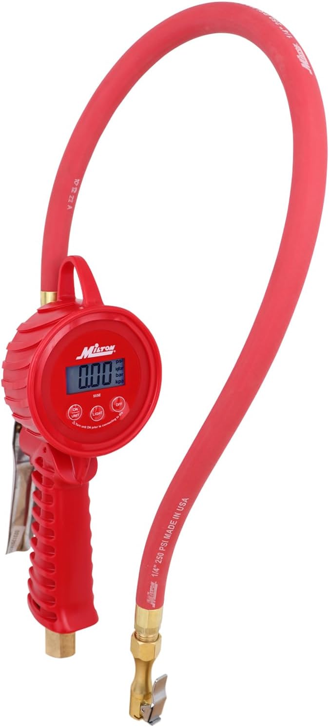 555e: Precision Digital Tire Inflator, Air Pressure Gauge, Grip-Head Air Chuck, 20" Hose, 1/4" Npt, W/Extreme ± 0.1& Accuracy, 10-120 Psi