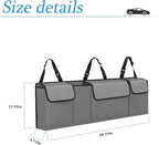 Car Trunk Organizer, Backseat Hanging Large Storage with Adjustable Straps, Waterproof Collapsible Cargo Bag with 4 Pockets, Sturdy Space Saver Frees Trunk Floor for SUV, Truck, MPV