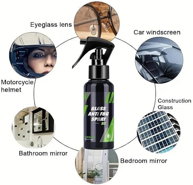 Luvio Car Glass Oil Film Remover with Cleaning Brush and Anti Fog Spray, Hydrophobic Rain Repellent for Windshield, Long Lasting Defogger for Car Windows, Mirrors, Helmets and Eyeglasses, 3.4Fl Oz