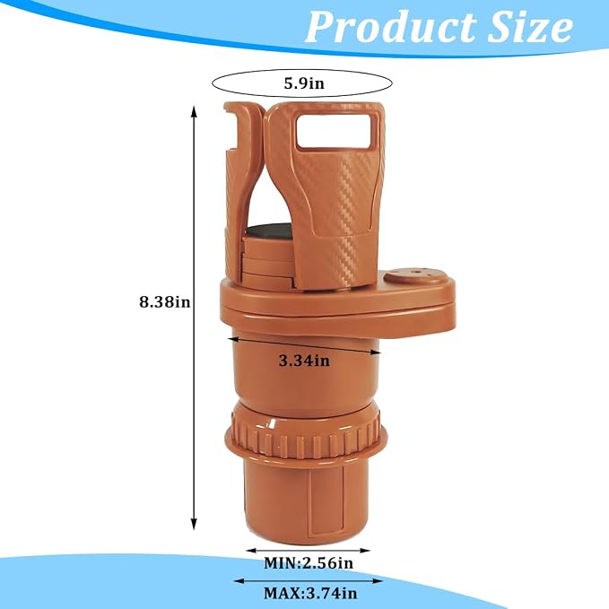 2 in 1 Car Cup Holder Expander, Multifunctional 360° Rotating Vehicle Cup Holder Adapter with Adjustable Base, Auto Interior Drinks Bottles Expander, Universal for Sedan RV Truck