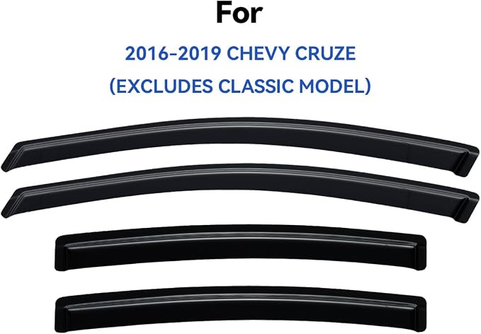 Window Visors Rain Guards for 2016 2017 2018 2019 Chevy Cruze Sedan, Out-Channel Window Vent Wind Deflectors Visors Shades for 16 17 18 19 Cruze (Excludes Classic Model)