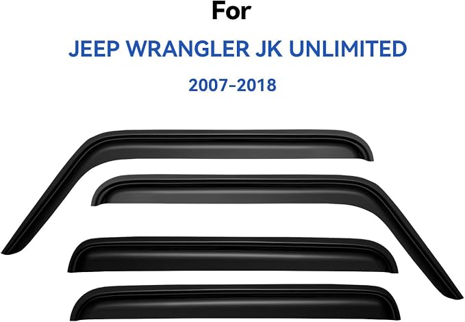 Window Visors Rain Guards Shield for 2007-2018 Jeep Wrangler JK Unlimited 4-Door, Out-Channel Window Vent Wind Deflectors Visors Shades for 07-18 Wrangler JKU