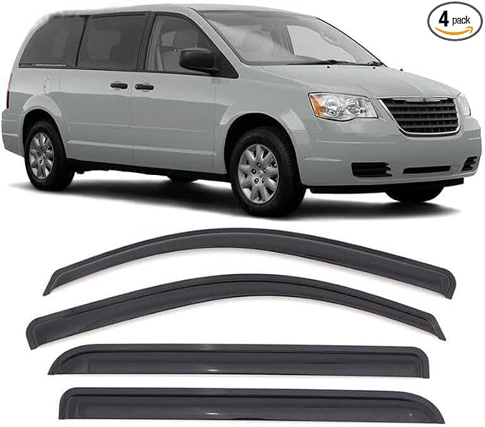 Tape-On Rain Guard 4-Piece for 08-18 Dodge Grand Caravan/Chrysler Town&Country Windows Visor Shield Shade Smoke 94251