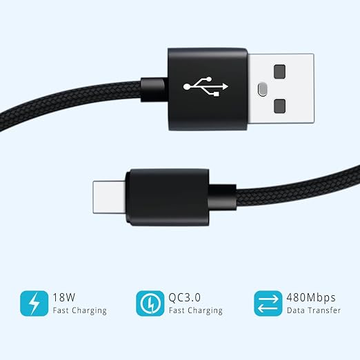 USB C Cable 1.5FT 3 Packs, 18W Short Type C Cord Fast Charge USB 2.0 Data Braided Compatibile with Samsung Galaxy S22 S21 S20 Ultra 5G, Google Pixel, Power Bank and Other Type C Devices
