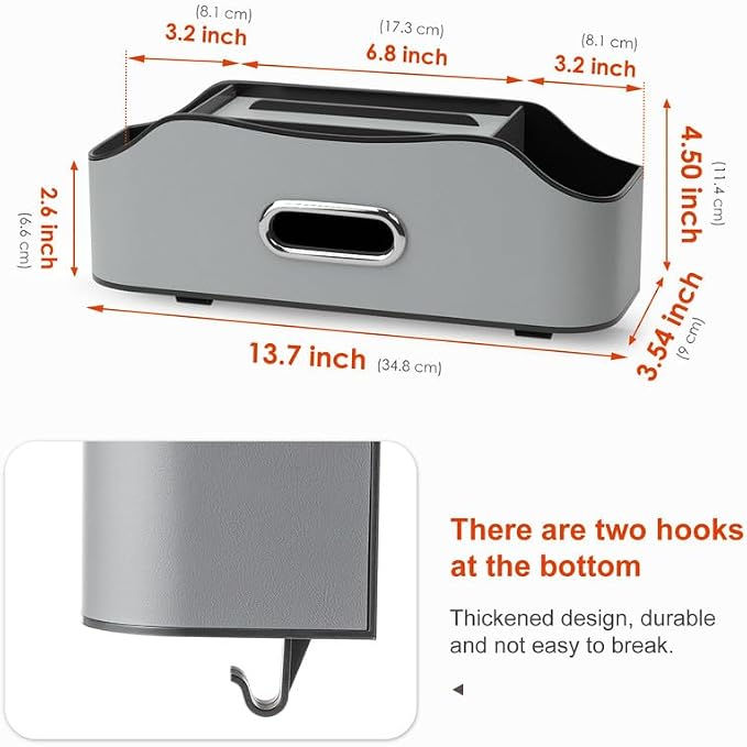 Back Seat Cup Holder for Car – Multifunctional Seat Back Organizer with Drink Holders, Tissue Box Storage & Hooks, Fits Headrest for Auto. (Gray)