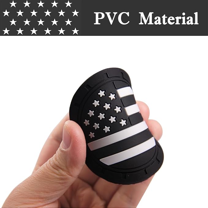 2 Pack Car Cup Holder Coaster, 2.75 Inch American Flag Soft Rubber Pad Set Round Auto Cup Holder Insert Drink Coaster Car Interior Accessories (Black White)