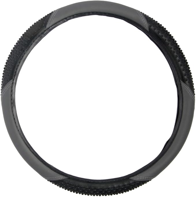 Sporty Two Tone Ergonomic Grip Steering Wheel Cover - Massaging Gel Grip for Standard Size Wheels 14.5-15 inch Gray/Black