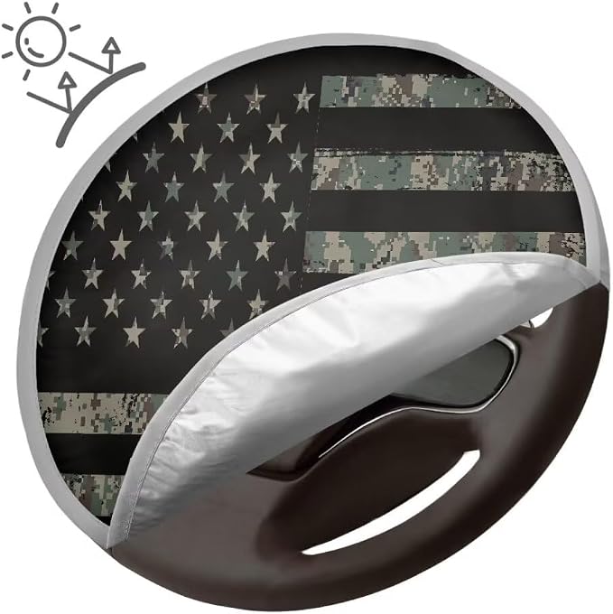 Steering Wheel Sun Shade Cover, American Flag Steering Wheel Sun Block Anti-Heat Aluminum Foil Steering Wheel Cover Steering Wheel Sun Heat Shield for SUV Truck Van