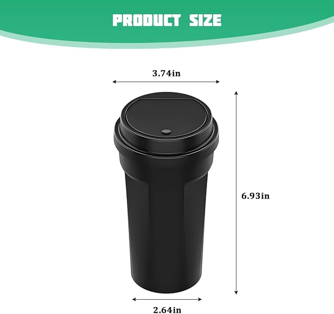 Car Trash Can with Lid, Mini Leakproof Vehicles Garbage Bin for Cup Holder, Multipurpose Automotive Interior Trash Organizers Storage Accessories, Universal for Truck Sedan SUV