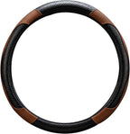 Car Steering Wheel Cover, 15 inch Carbon Fiber Microfiber Anti-Slip Breathable PU Leather Elastic Steering Wheel Protector, Car Interior Accessories for Most Cars (Brown)