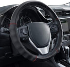 Faux Leather Steering Wheel Cover, Standard 15 inch Size, Comfort Grip Design, Solid Black Car Steering Wheel Cover for Truck Van SUV Auto