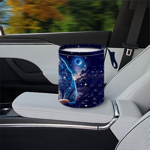 Portable Reusable Waterproof Car Trash Bin, Multipurpose Vehicle Organizer, Road Trip Essentials (Cat)