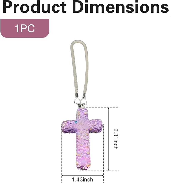 Bling Cross Car Hanging Accessories, Crystal Rhinestone Rear View Mirror Pendant, Religious Rearview Mirrors Decoration Charm, Car Hanging Ornament, Automotive Interior Accessories (Purple)