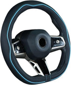 Flat Bottom Steering Wheel Cover Anti-Slip,Safety,Soft,Breathable,Durable,Full Surround,Comfortable Grip Microfiber Leather (D-Shape, Black Blue)