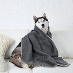 Dog Towel Super Absorbent Microfiber Dog Drying Towel Soft Pet Bath Towel for All Dogs and Cats with Embroidered Paw Print 30inch x 50inch Gray