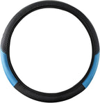 Car Steering Wheel Cover, 15 inch Carbon Fiber Microfiber Anti-Slip Breathable PU Leather Elastic Steering Wheel Protector, Car Interior Accessories for Most Cars (AD-Blue)