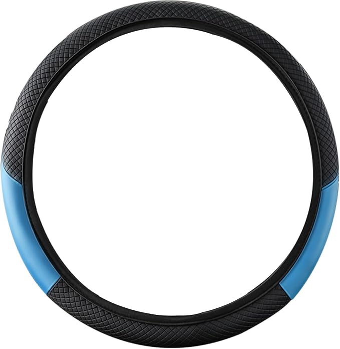 Car Steering Wheel Cover, 15 inch Carbon Fiber Microfiber Anti-Slip Breathable PU Leather Elastic Steering Wheel Protector, Car Interior Accessories for Most Cars (AD-Blue)