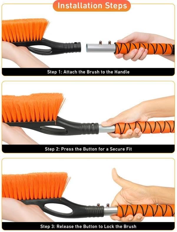 27" Aluminum Ice Scrapers for Car Windshield | Car Snow Scraper Window and Snow Brush with Ergonomic Foam Grip Winter Accessories (Orange)