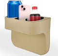 Car Cup Holder, PU Leather Cover Auto Front Seat Organizer, Beige | Multifunctional Cup Drink Holder, Gap Filler Coin Bucket Storage Box, Console Side Pocket, Cell Mobile Phone Holder