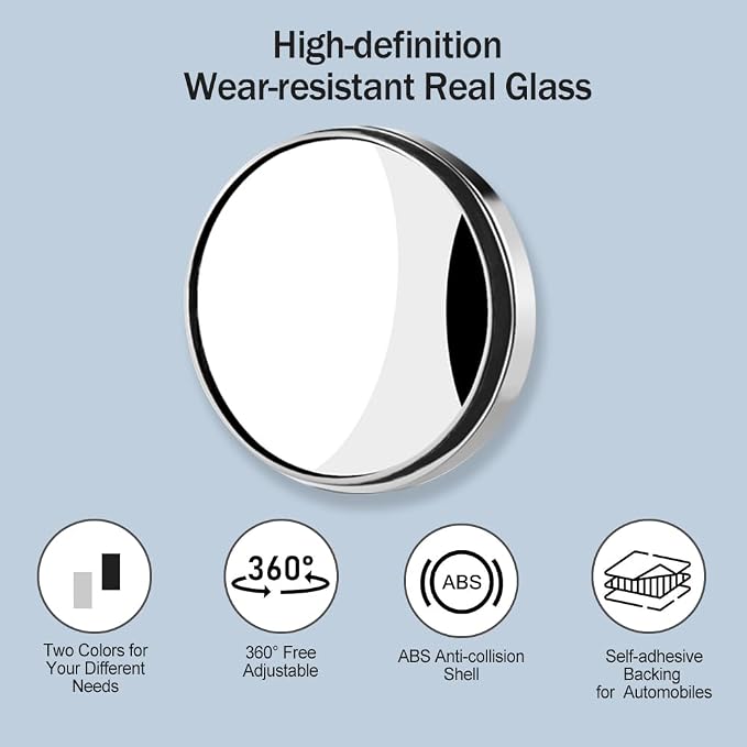 8PCS Car Blind Spot Mirrors, Convex Car Mirror, 360°Wide Angle Convex Mirrors with Adjustable Frame, Self-Adhesive Round HD Glass Rear View Accessories Universal for Sedan SUV Truck