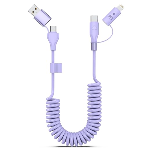 Purple USB-C and Lightning Cable 2-in-1, 3-FT iPhone 17 16 15 Car Charger Cord, 60W Fast Charging Cable for iPhone, Samsung Galaxy Supports Apple CarPlay & Android Auto