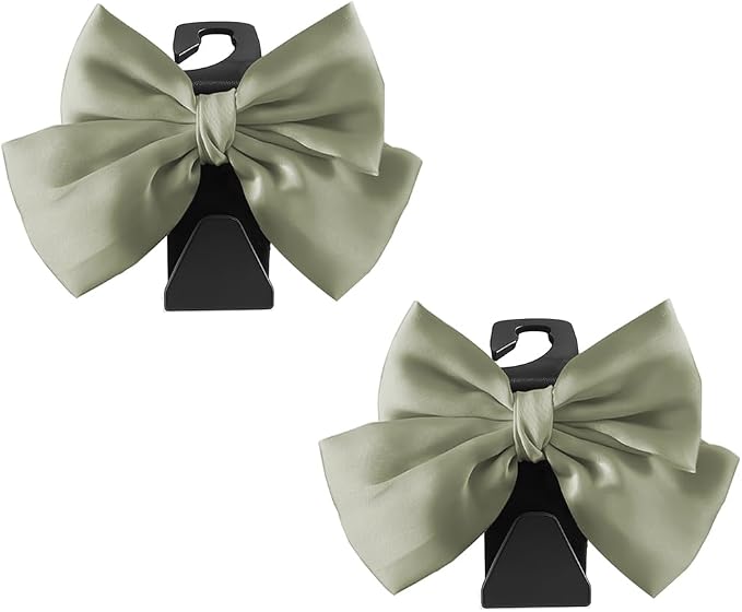 2PCS Car Seat Headrest Hook, Cute Bow Stylish Seat Back Purse Handbag Hanger Organizer, Multi-Purpose Auto Backseat Storage Hook Holder for Umbrella Coat Bag, Universal Fit (Green)