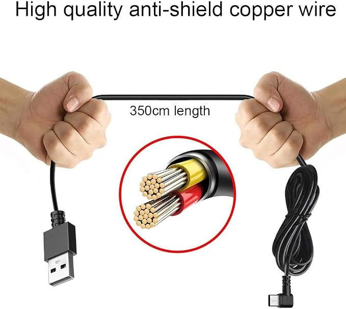 Dash Cam Cable for USB C Dash Cam,11.5FT L Angle Type C Adapter Dash Camera Power Cord,Dashcam Charger Cord for Mirror Camera,Driving Recorder,Car DVR