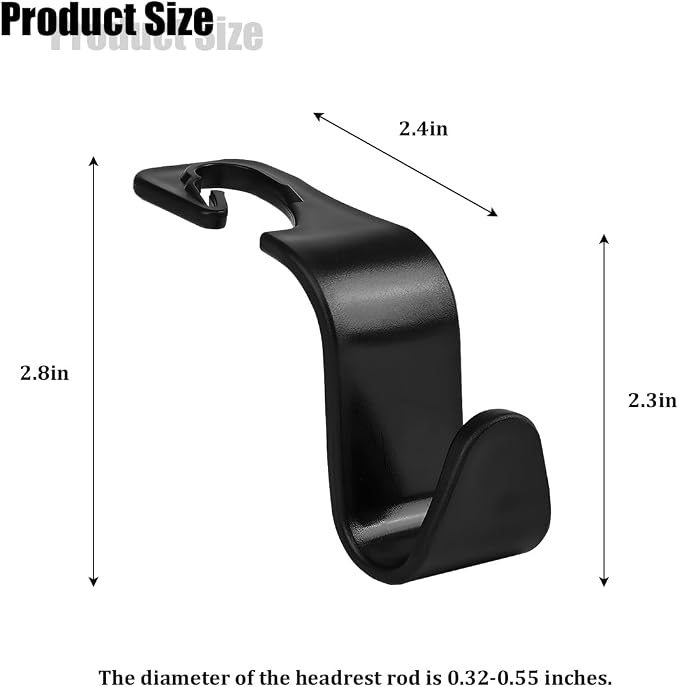 Car Seat Headrest Hook, 4PCS Vehicle Seat Back Hanger Storage Organizer for Handbag Purse Coat, Auto Interior Headrest Hook, Universal for SUV Automobile Truck (Black)