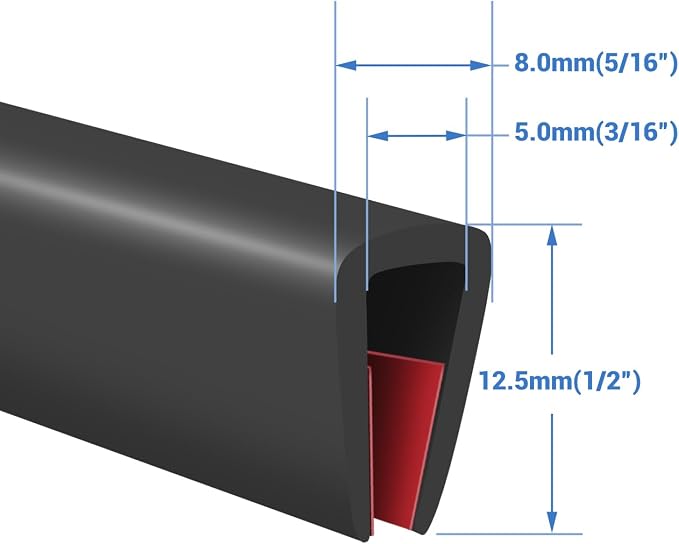 Rubber Edge Trim, Self-Adhesive Rubber Edge Protector for 3/16" Glass and Flexiglass, EPDM Material, Fit 3/16"(5mm), Length 20Ft, Black Color, U Channel Edge Trim