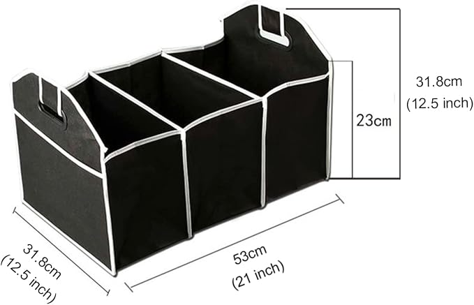 Car Trunk Organizer, Black, 3 Large Sections of Storage, Store Your Cleaning Supplies, Emergency Gear, Groceries, Tools, Great For On The Go Moms