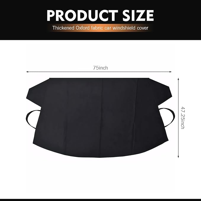 Windshield Cover for Ice and Snow, 75" x 47.25" Heavy Duty 600D Oxford Fabric Protector, Windproof Anti-theft Car Windshield Cover, Universal for Cars SUVs Trucks (Black)