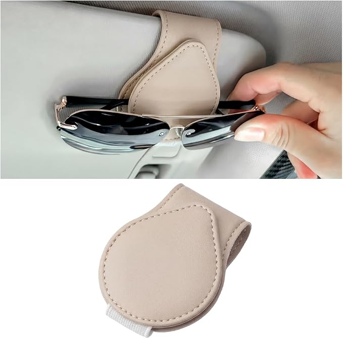 Car Visor Sunglasses Holder, Magnetic Vehicle Sun Visor Eyeglasses Hanger Ticket Card Holder Clip, Auto Interior Sunvisor Glasses Mounter Organizer, Universal for Vehicles (Beige)